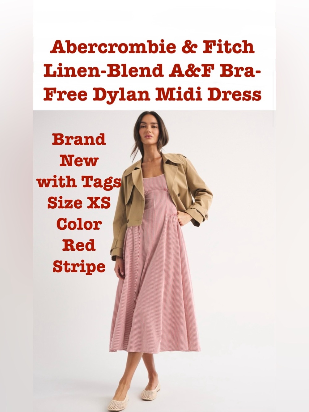 Abercrombie & Fitch Linen Blend Bra Free Dylan Midi Dress in Red Stripe